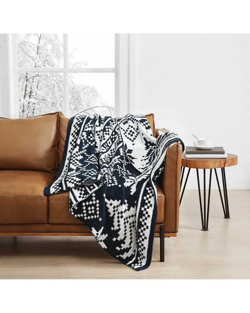 Cozy Fair Isle Reversible Throw - White and Navy, Polyester image