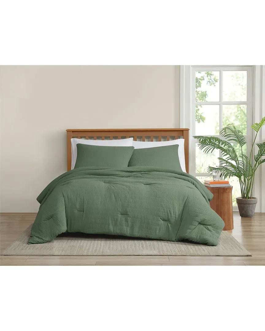 Crinkle Garment Wash Comforter Set - Green, Microfiber image