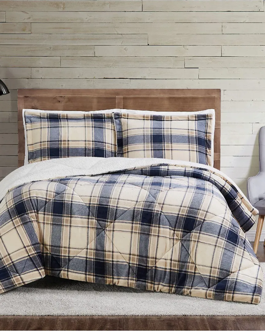 Cuddle Warmth Printed Plaid Comforter Set - Blue, Polyester