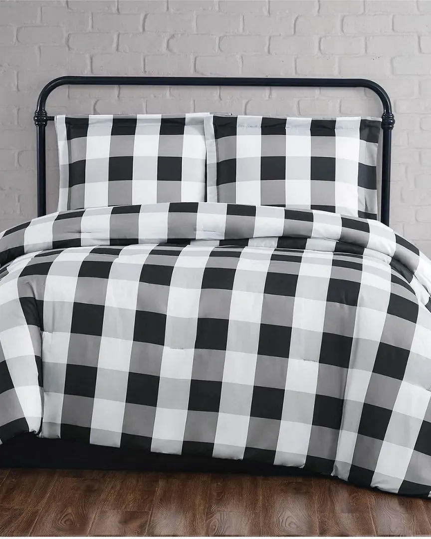 Everyday Buffalo Plaid Duvet Cover Set - Black, Microfiber