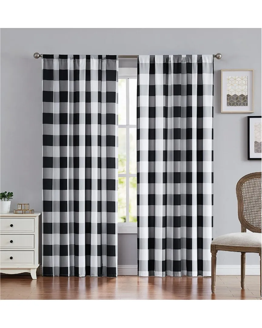 Everyday Buffalo Plaid Window Curtain - Black, Microfiber