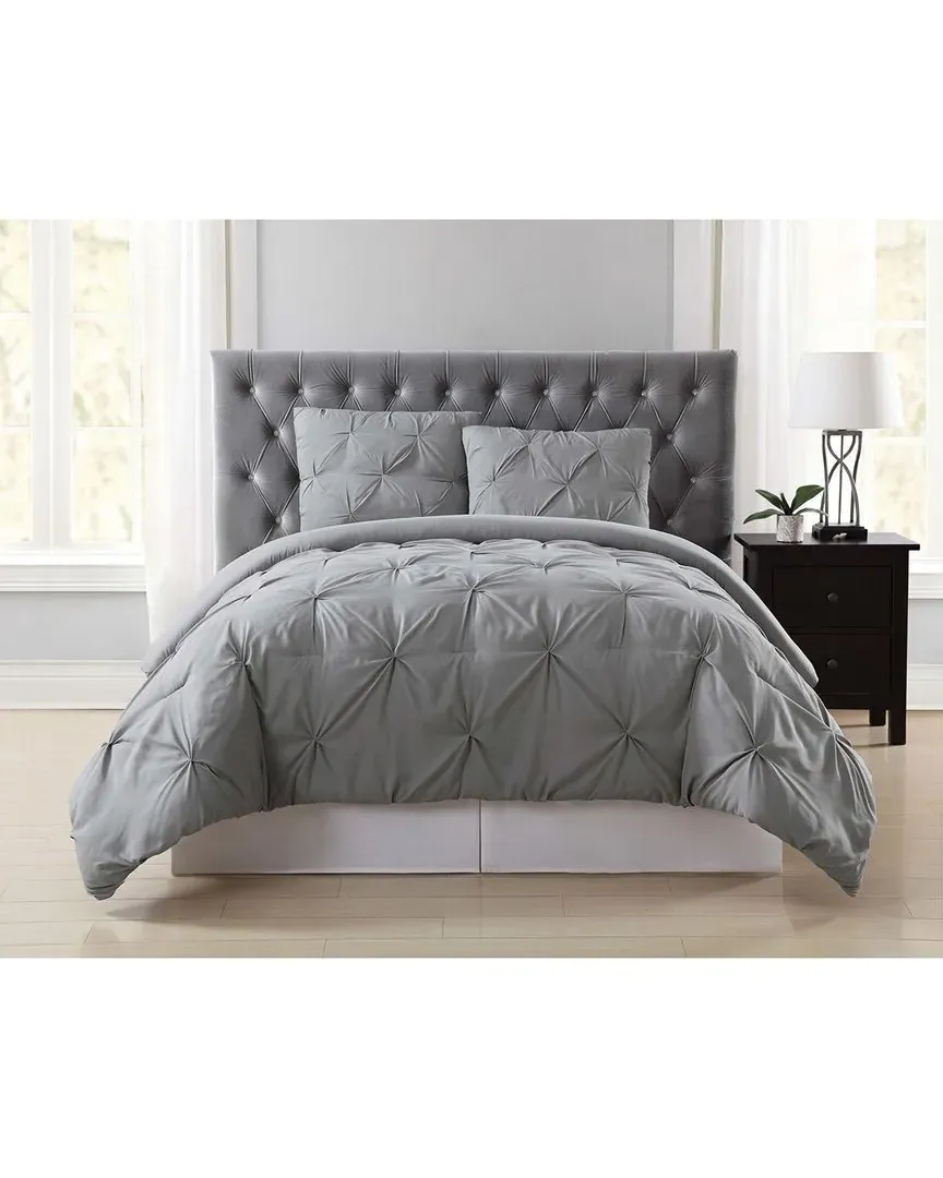 Everyday Pleated Comforter Set with Removable Cover - Grey