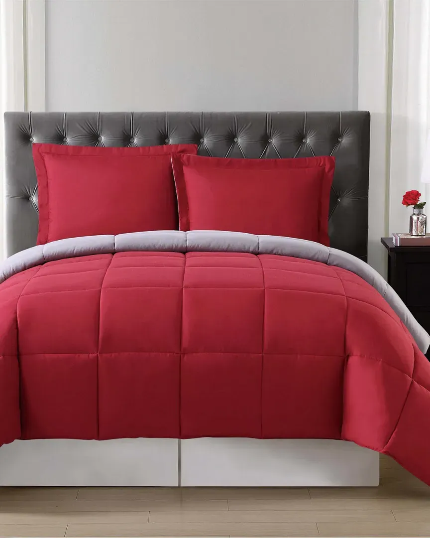 Everyday Reversible Comforter Set - Red, Microfiber
