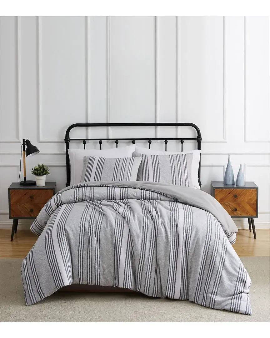 Kiel Stripe Flannel Comforter Set - Grey, Cotton image