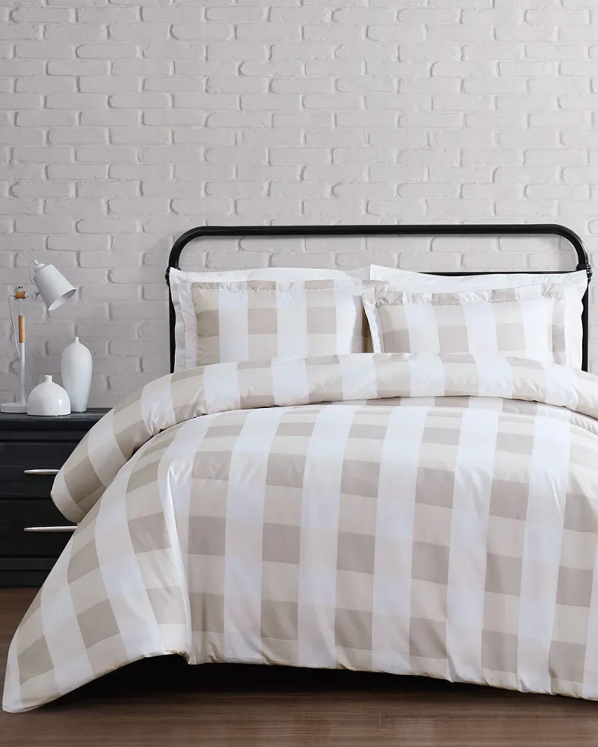 King Size Buffalo Plaid Duvet Set - Khaki, Microfiber