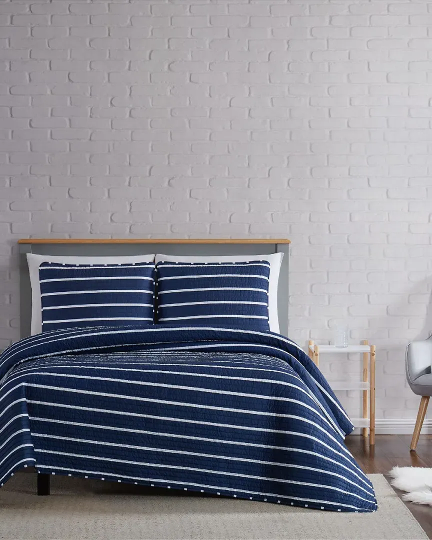 Maddow Stripe 3pc Quilt Set - Navy, Microfiber