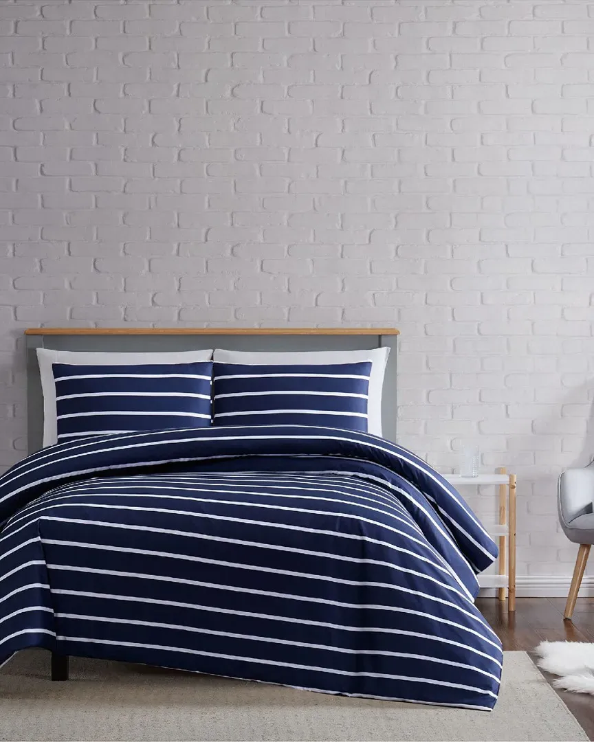 Maddow Stripe Duvet Cover Set - Navy, Microfiber image