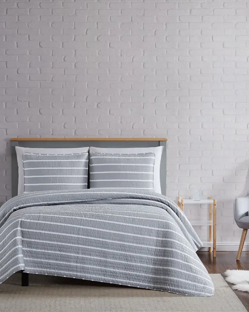 Maddow Stripe Quilt Set - Grey, Microfiber