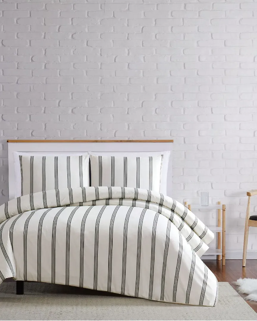 Millenial Stripe Duvet Cover Set - Ivory, Microfiber