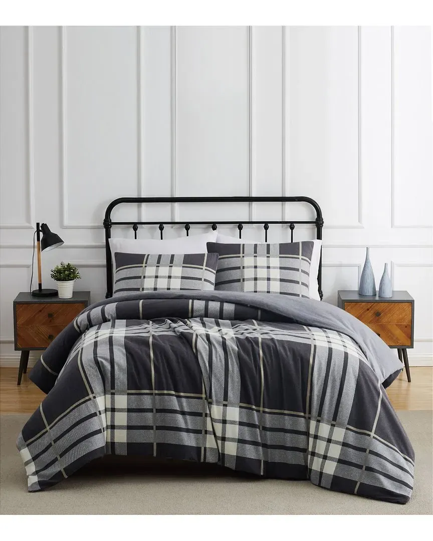 Milo Plaid Flannel Comforter Set - Grey, Cotton image