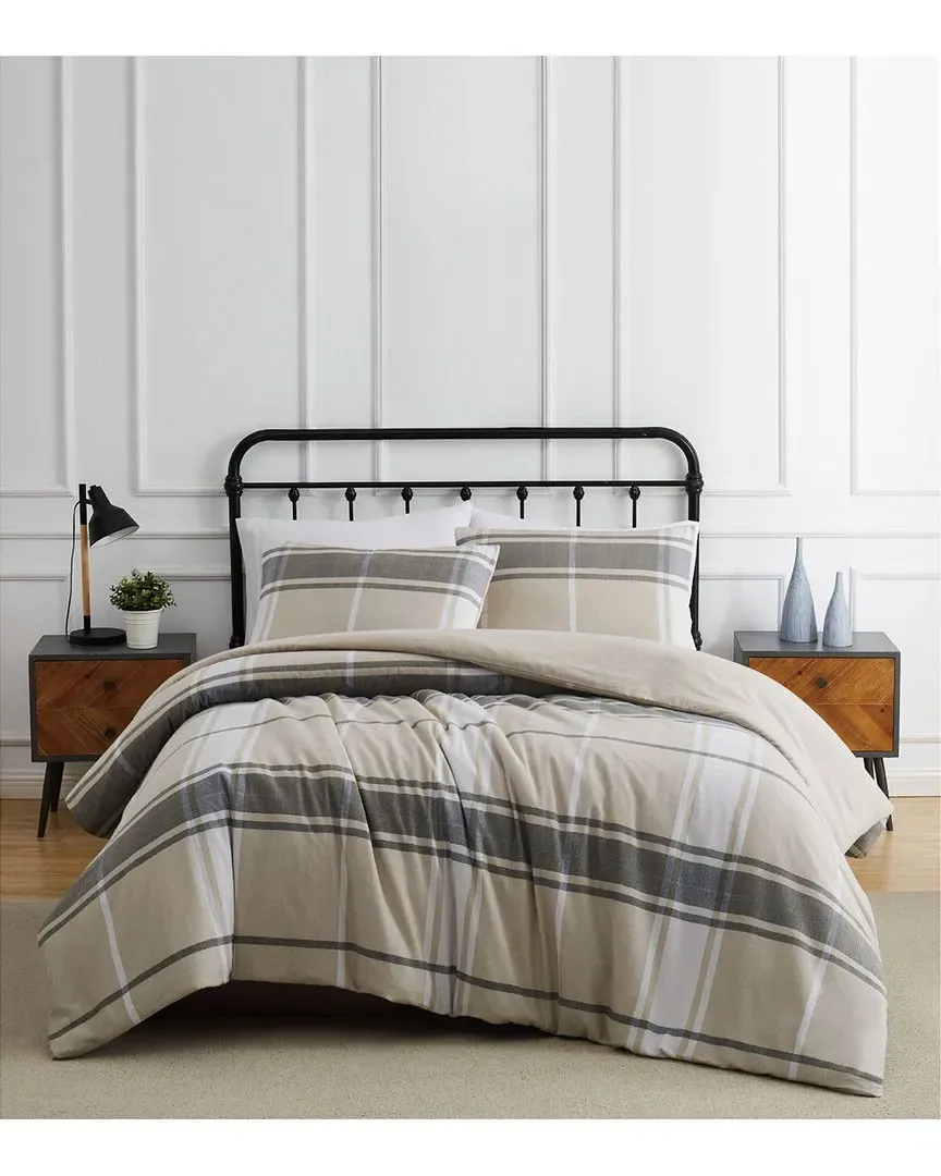 Preston Plaid Flannel Comforter Set - Khaki, Cotton