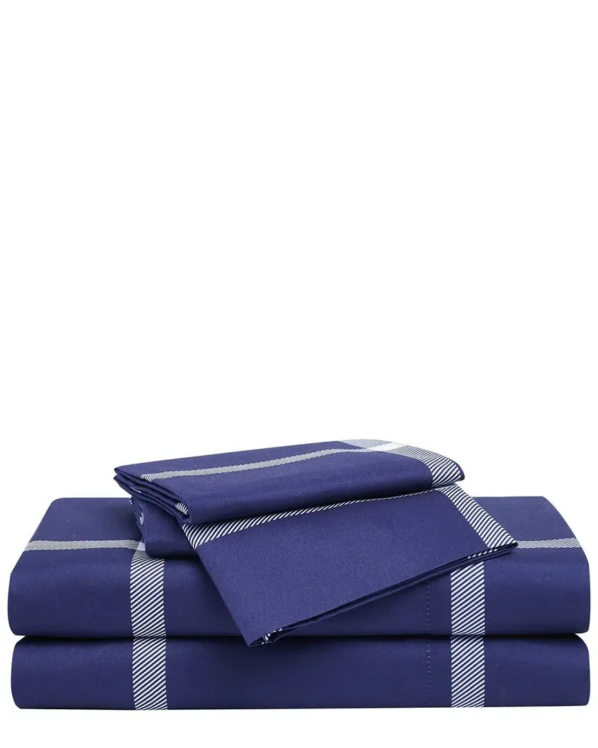 Printed Windowpane Sheet Set - Navy White, Polyester
