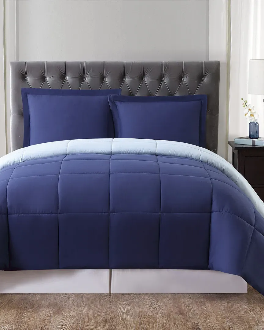 Reversible Comforter Set - Navy & Light Blue, Microfiber