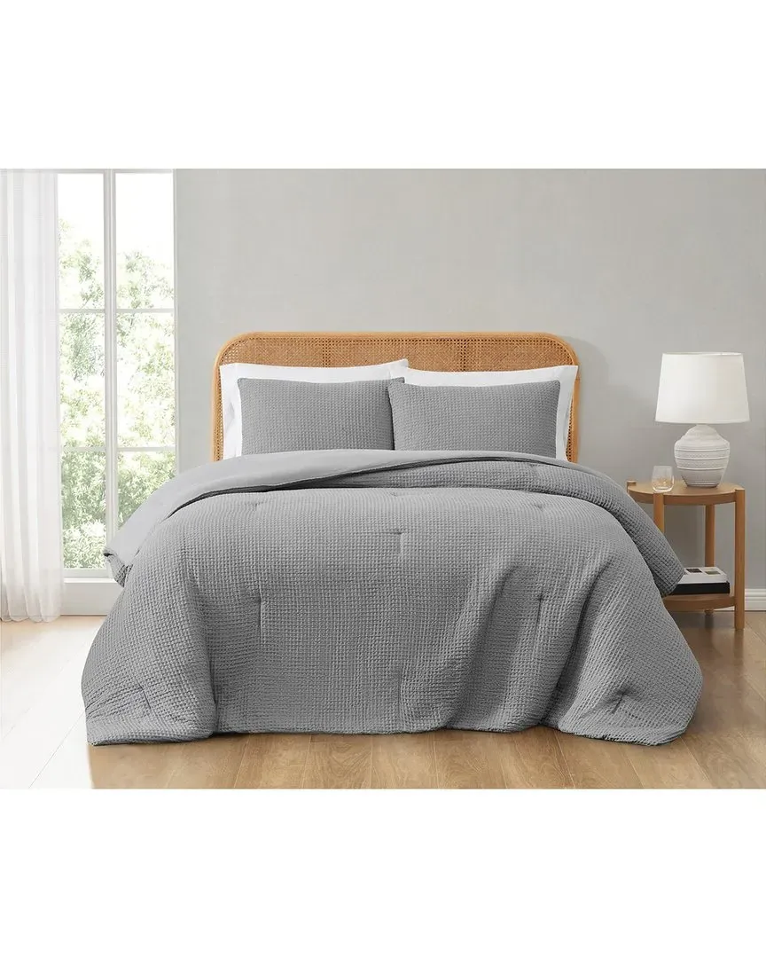 Textured Waffle Comforter Set - Grey, Polyester