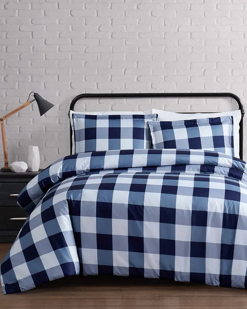 Twin XL Buffalo Plaid Duvet Set - Navy, Microfiber image