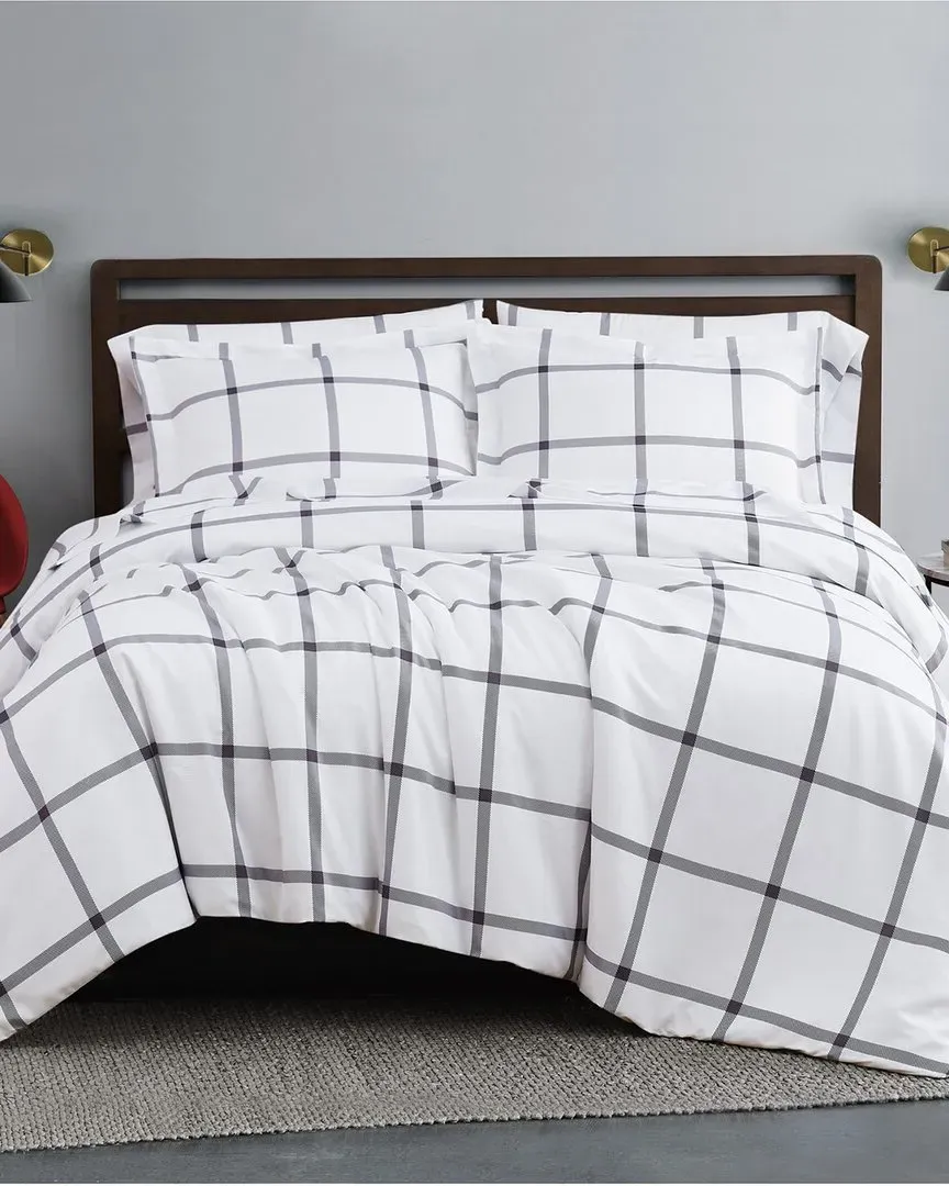 Windowpane 3-Piece Duvet Cover Set - White, Polyester