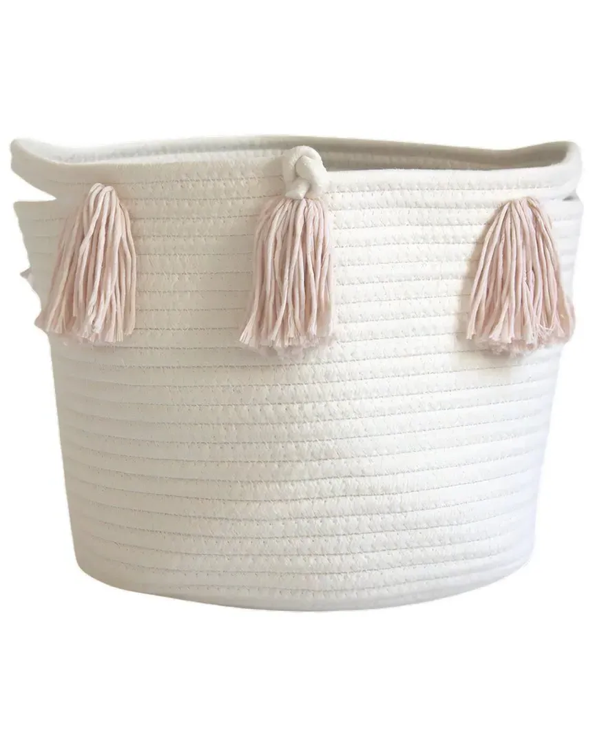 Medium Tassel Basket - White, Cotton Rope image