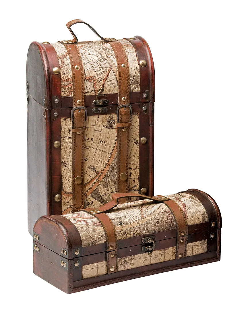 2 Bottle Old World Wooden Wine Box - Wood