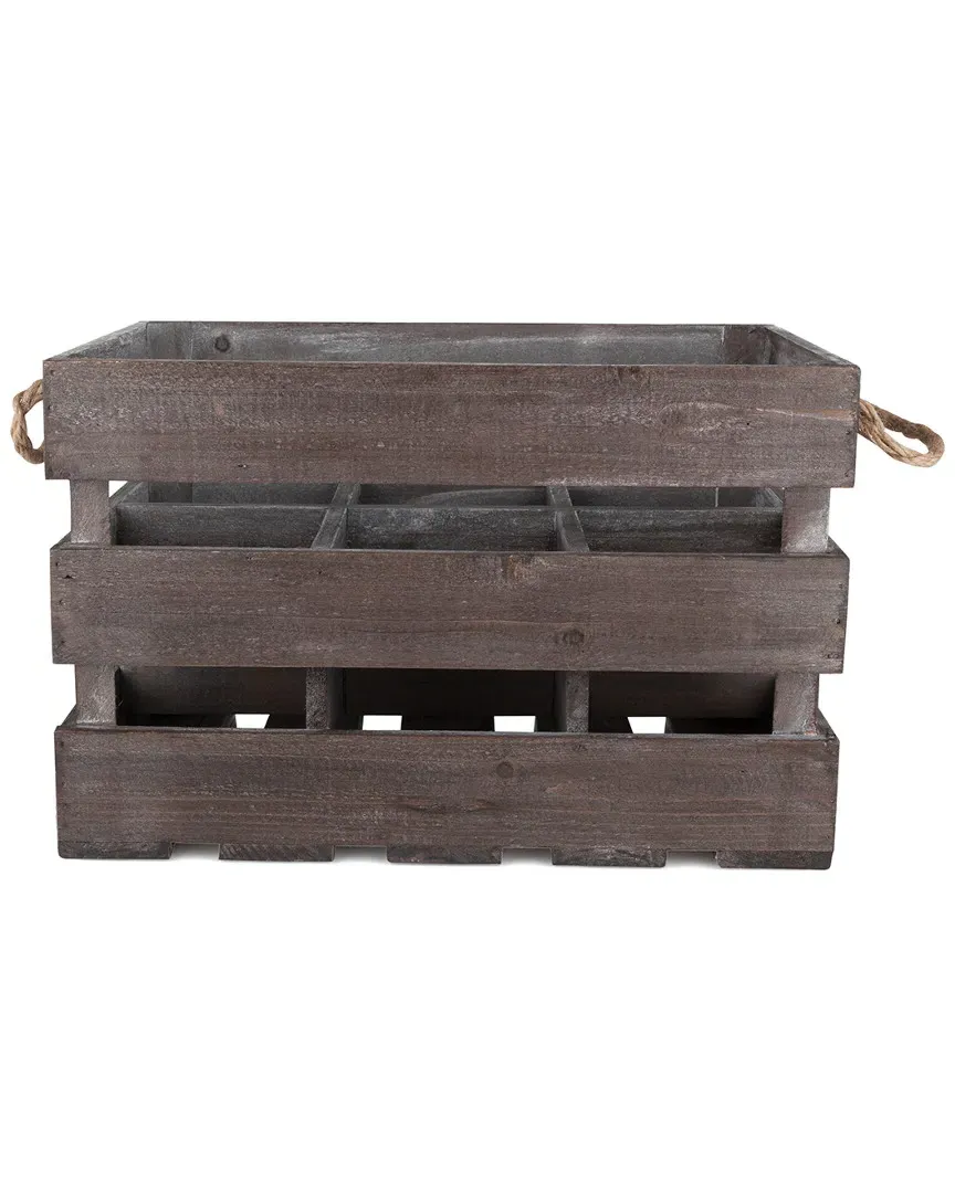 6 Bottle Wooden Crate with Rope Handles - Fir Wood