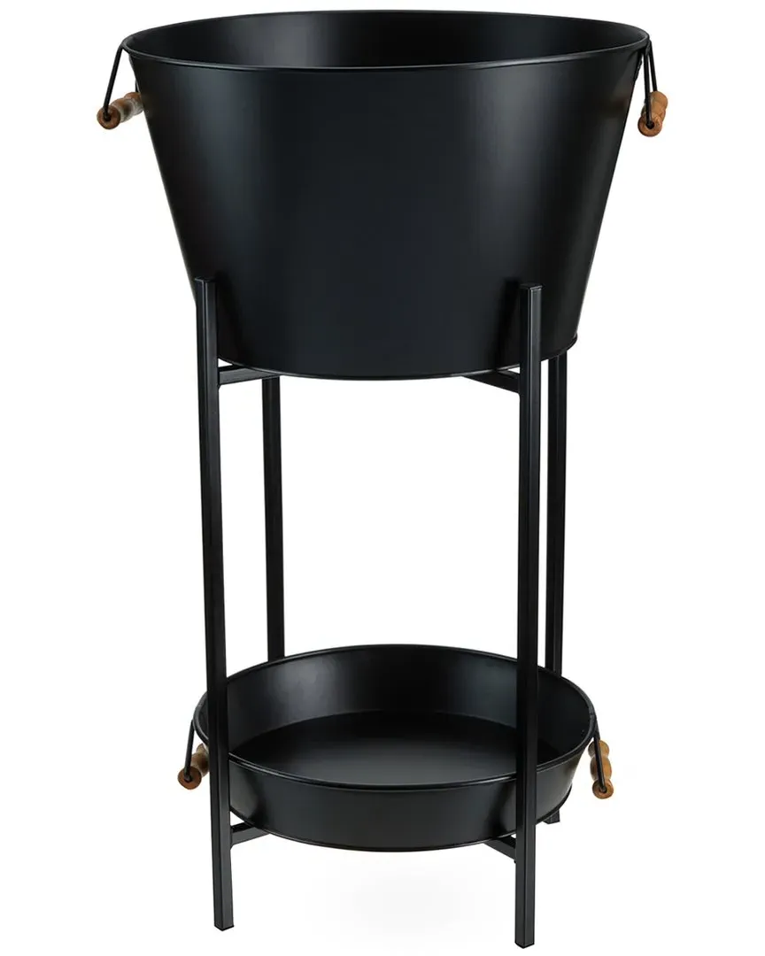 Beverage Tub with Stand & Tray - Black, Metal image