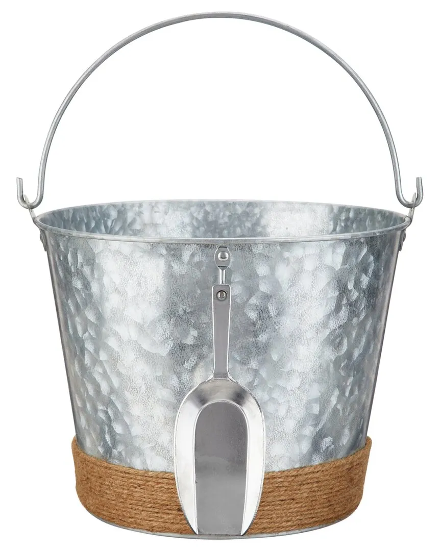 Jute Wrapped Galvanized Ice Bucket with Scoop - Silver image