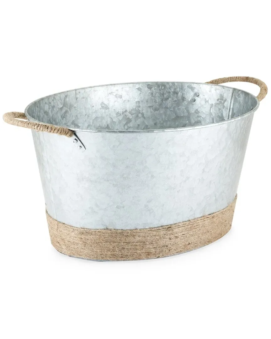 Seaside Jute Rope Wrapped Galvanized Tub - Galvanized Metal