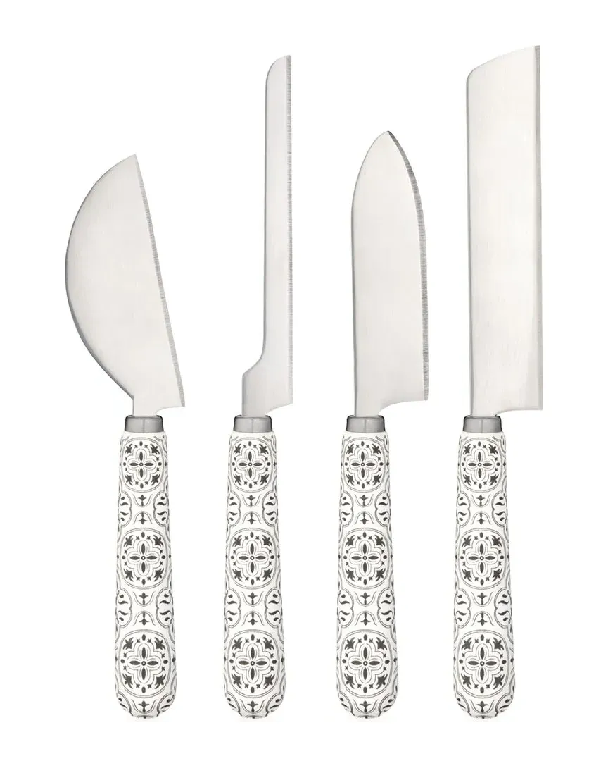 Set of 4 Tiles Cheese Knives - White, Ceramic image