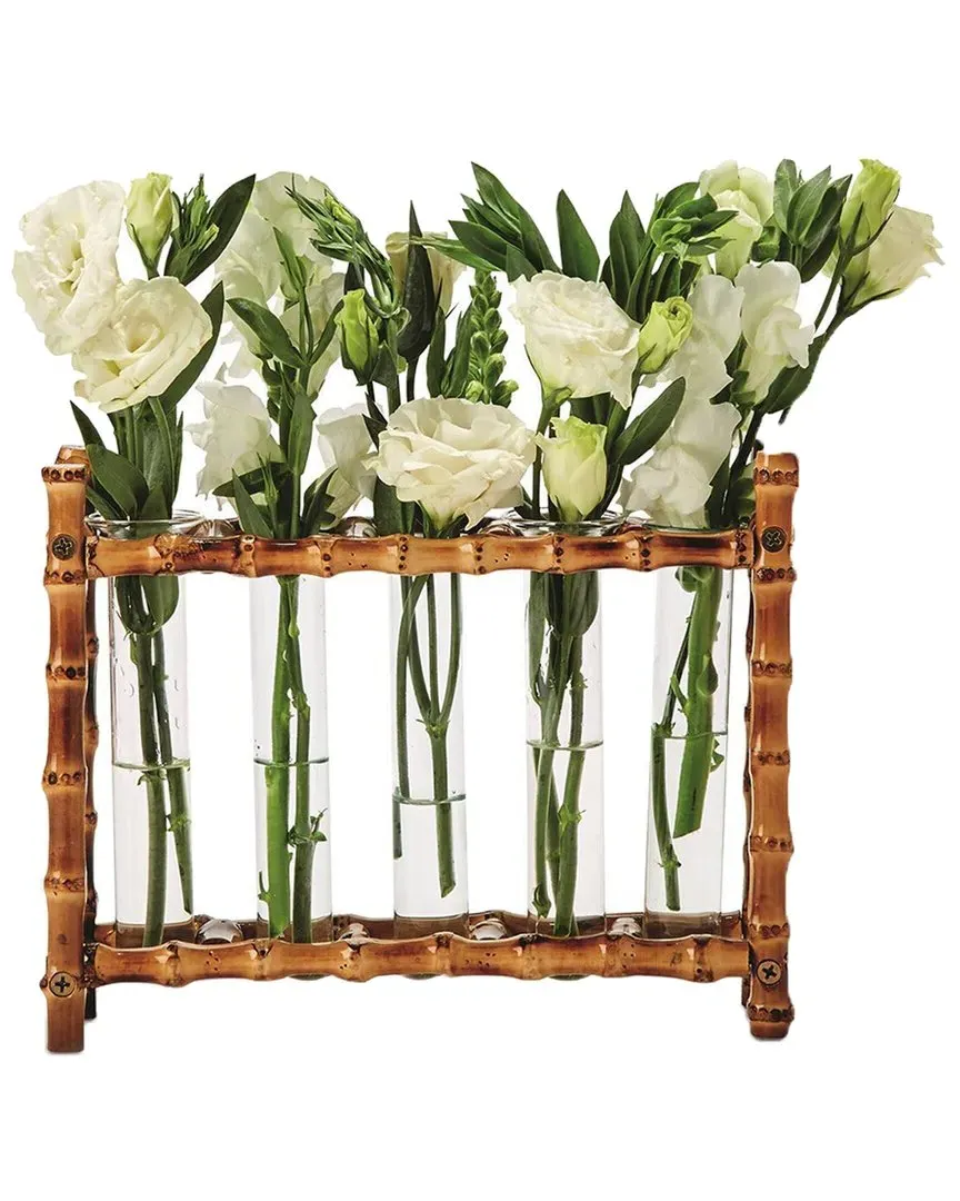 Bamboo Vase with 5 Glass Tubes - Gold image