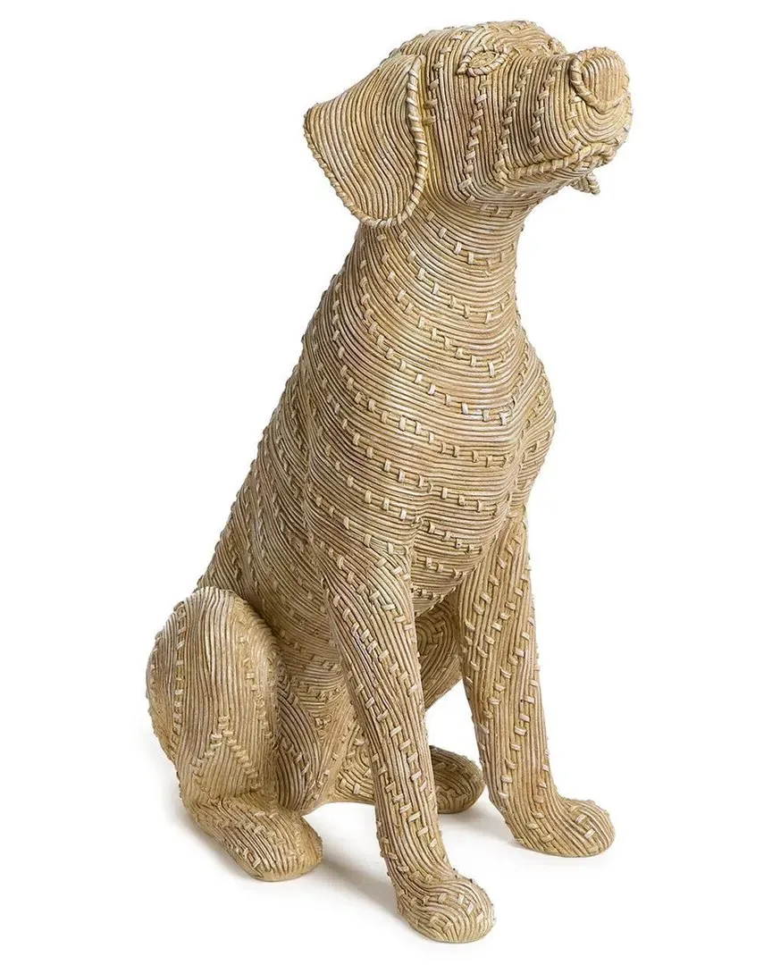 Basket Weave Pattern Sitting Dog - Brown, Resin image