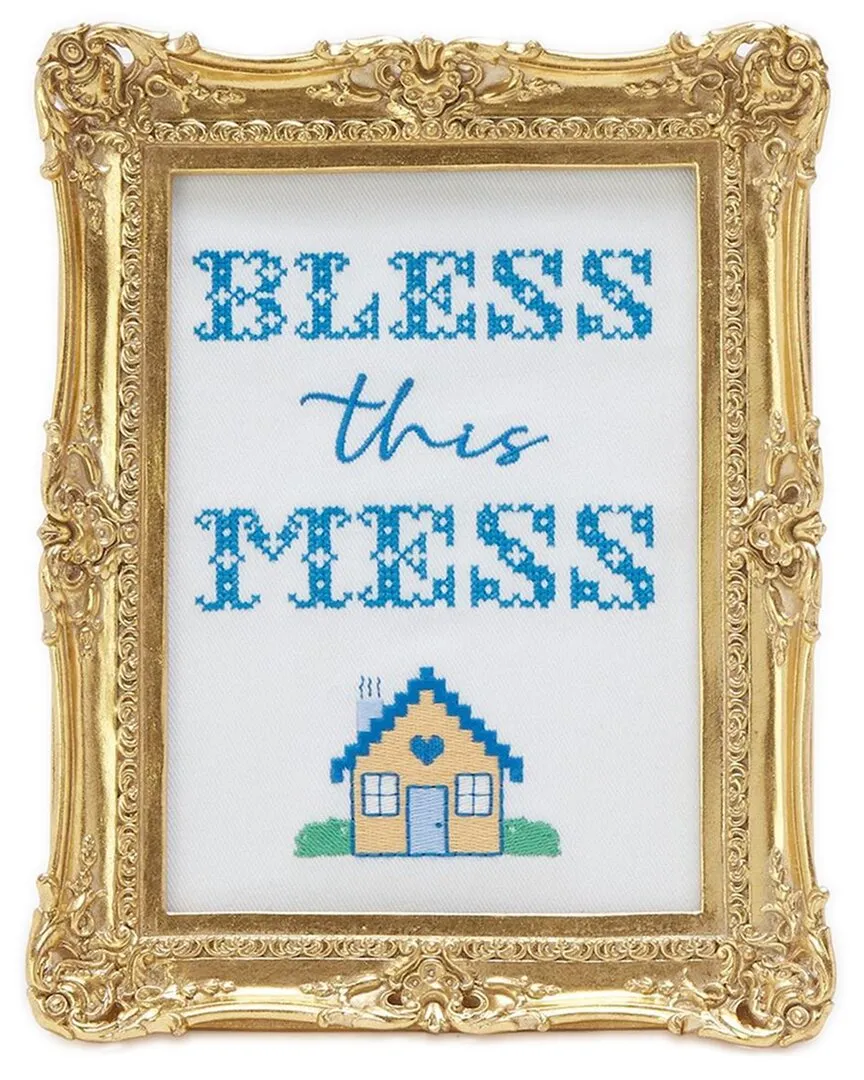 Bless This Mess Cross Stitch Framed Wall Art - Gold image