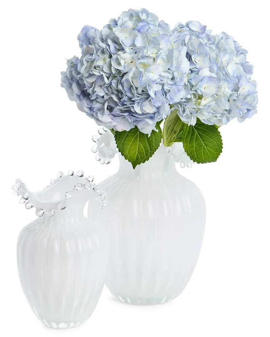 Handcrafted Set of 2 Glass Vases - White image