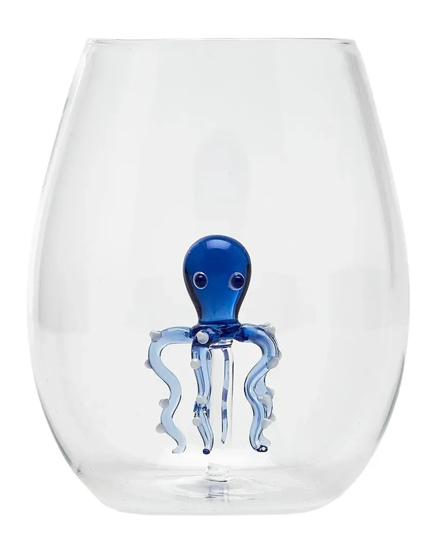 Octopus Icon Stemless Wine Glass - Blue