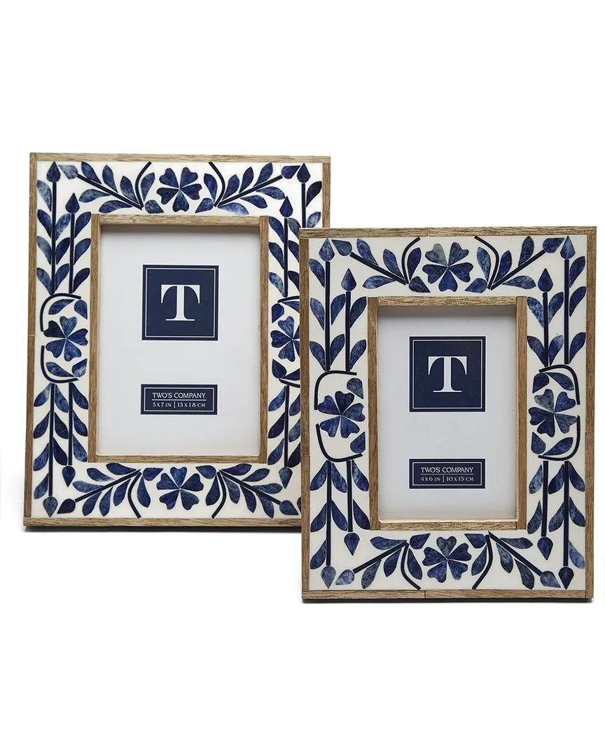 Set of 2 Bone Inlay Photo Frames - Blue