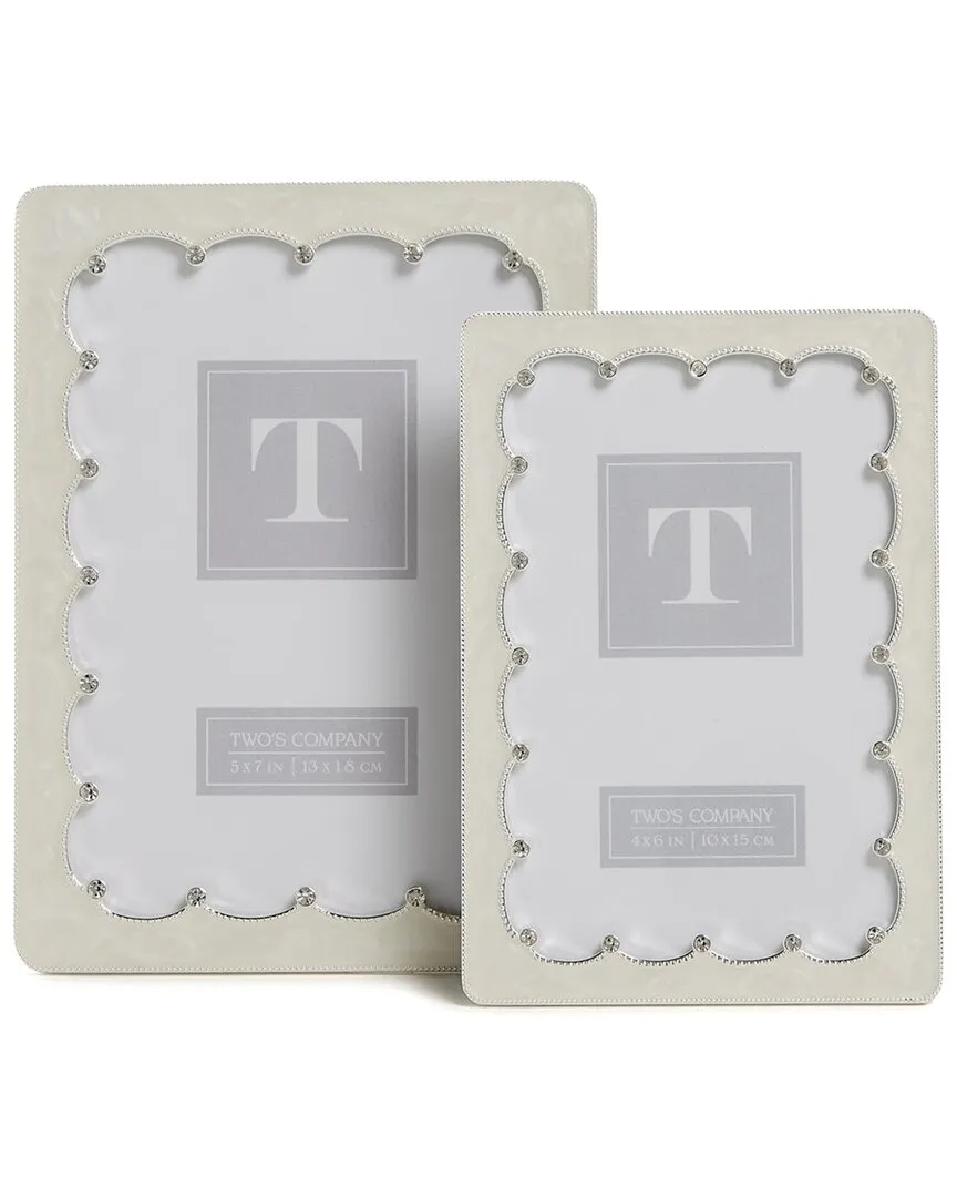 Set of 2 Scalloped Crystal Photo Frames - White