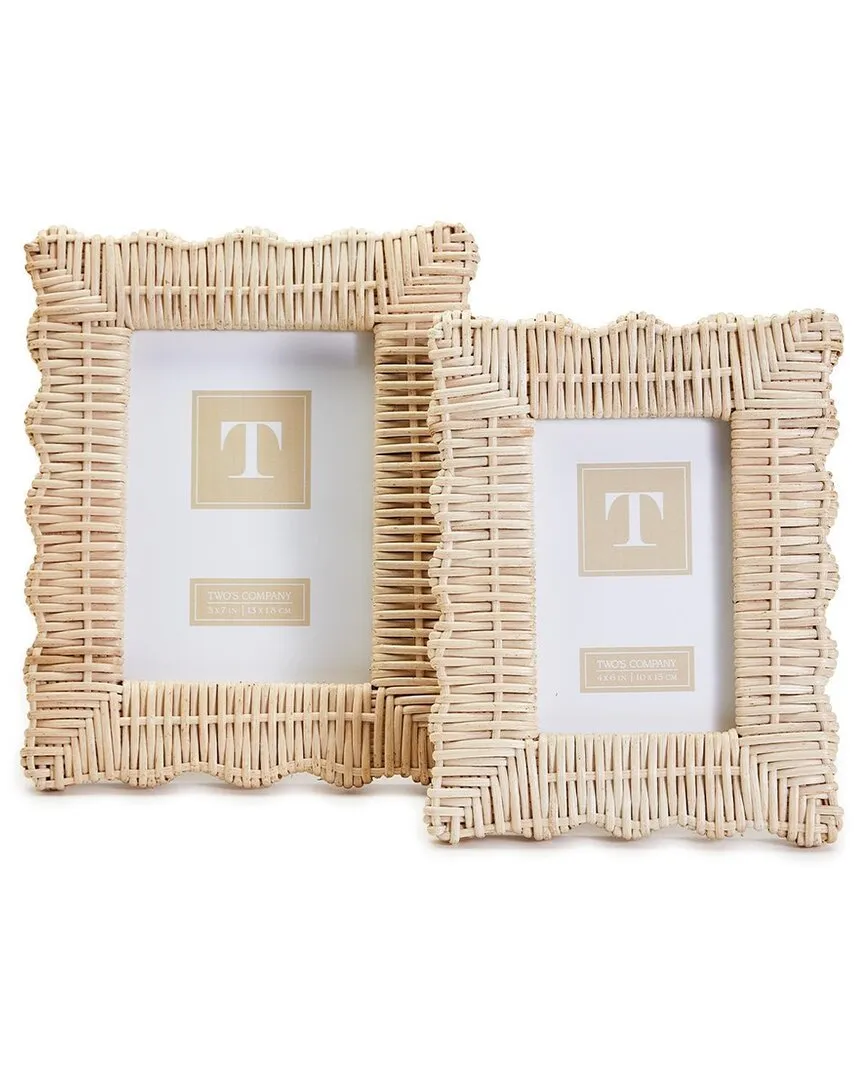 Set of 2 Wicker Weave Photo Frames - Beige, Rattan image