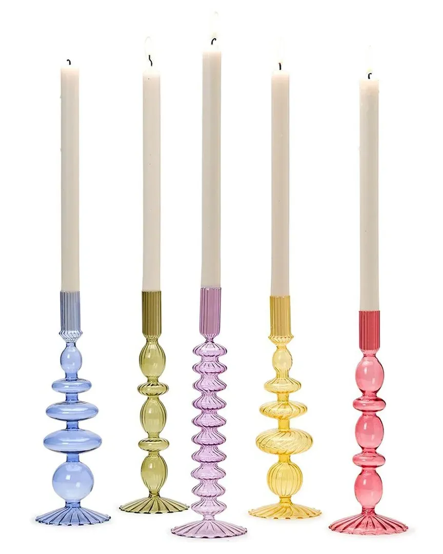 Set of 5 Hand-Blown Glass Candleholders - Multicolor image