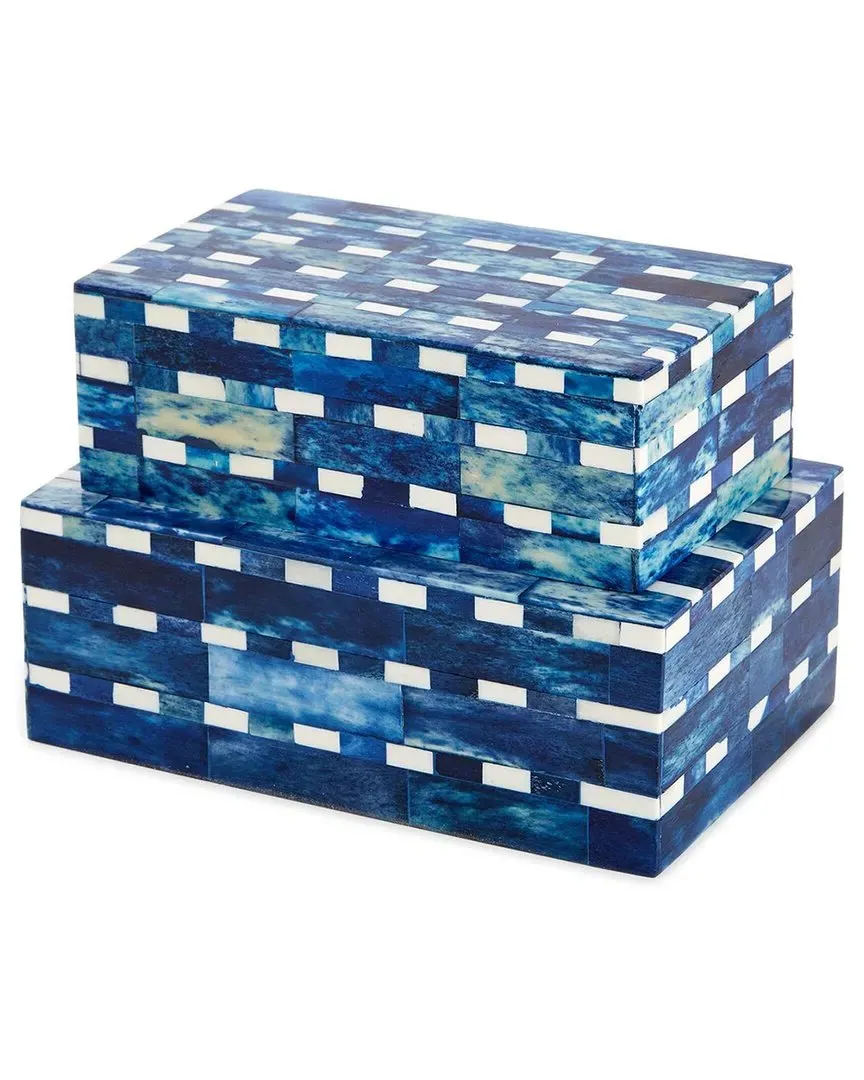 Simply Blue Set of 2 Covered Boxes - Indigo, Bone image