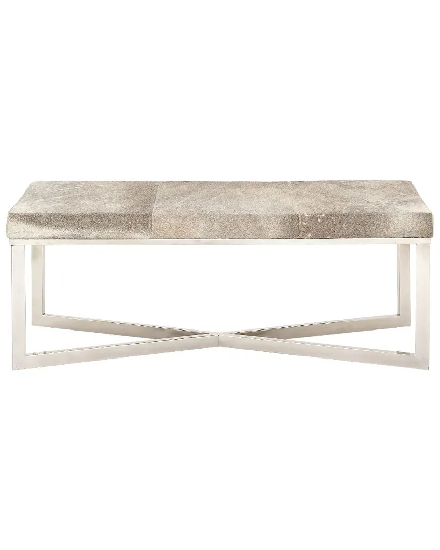 Peyton Lane Leather-Covered Wooden Bench - Gray, Buffalo Leather