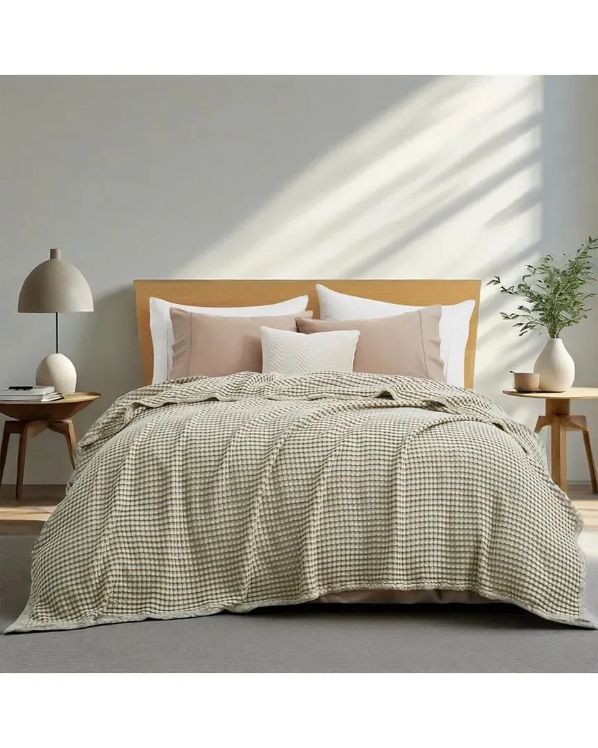 All Season Organic Cotton Waffle Textured Bed Blanket - Beige image