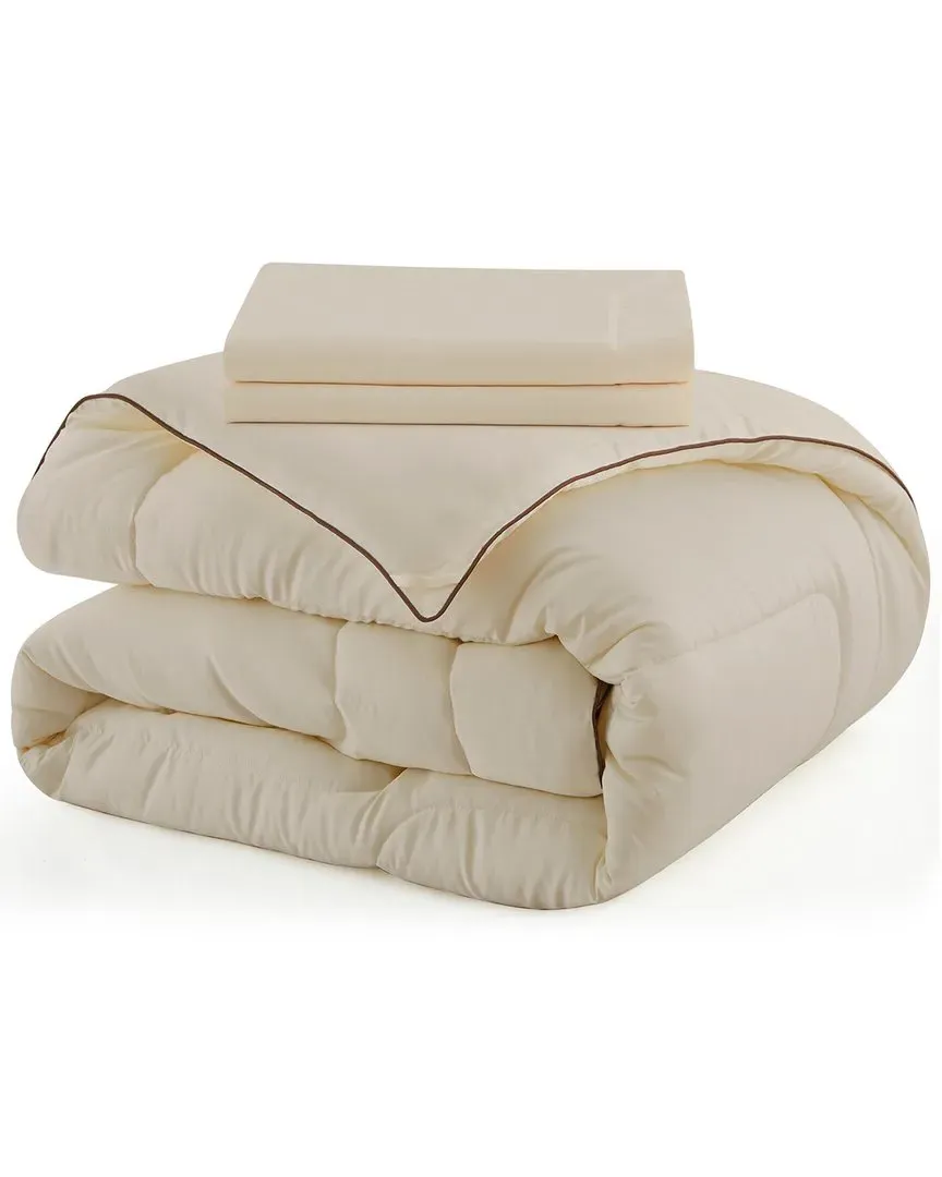All-Seasons Down Alternative Comforter Set - Beige, Microfiber image