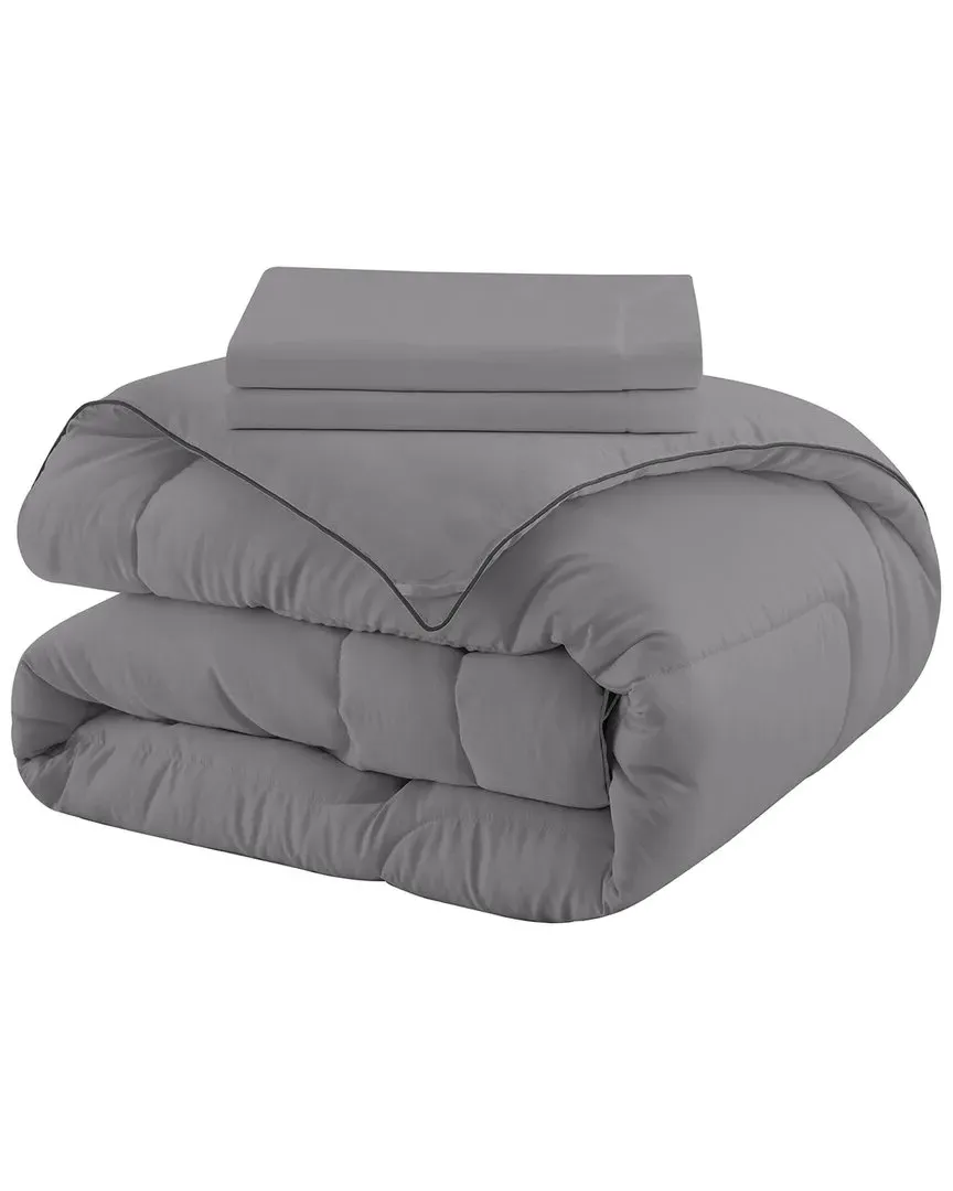 All-Seasons Down Alternative Comforter Set - Gray, Microfiber