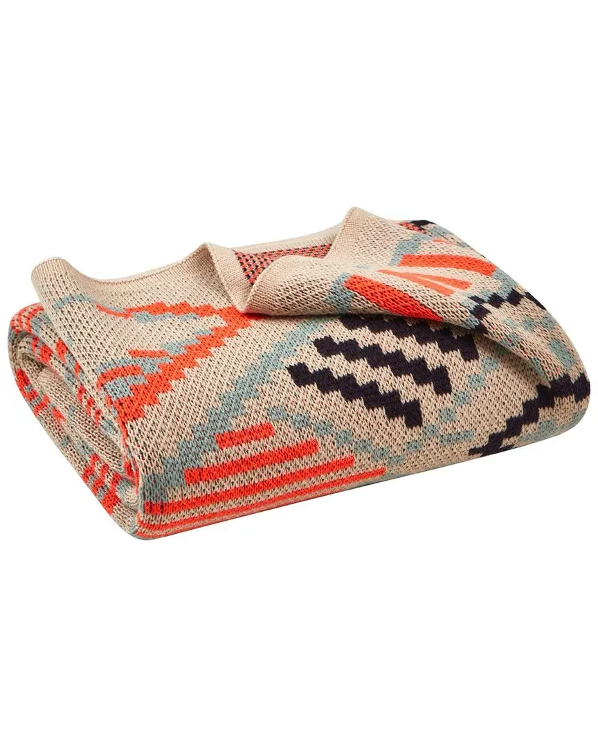 Boho Knit Throw Blanket - Black Orange Wave, Polyester image