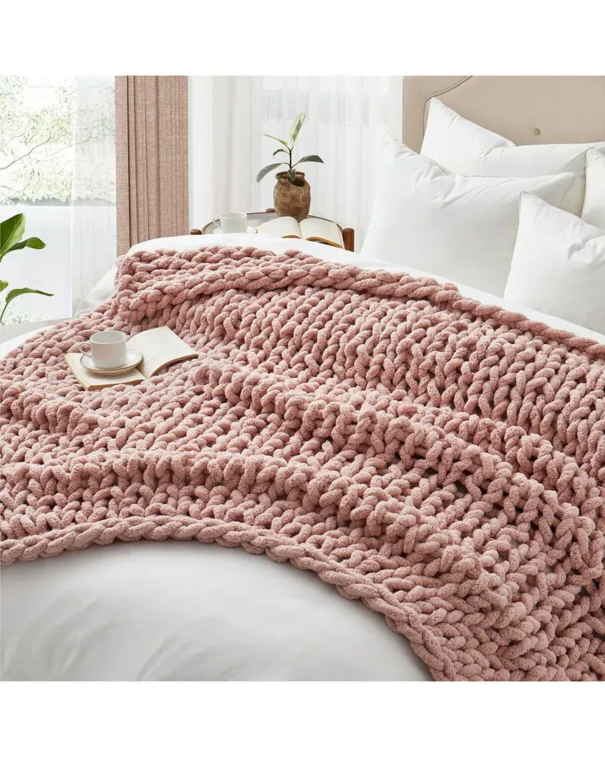 Chunky Knit Chenille Throw Blanket - Pink, Polyester