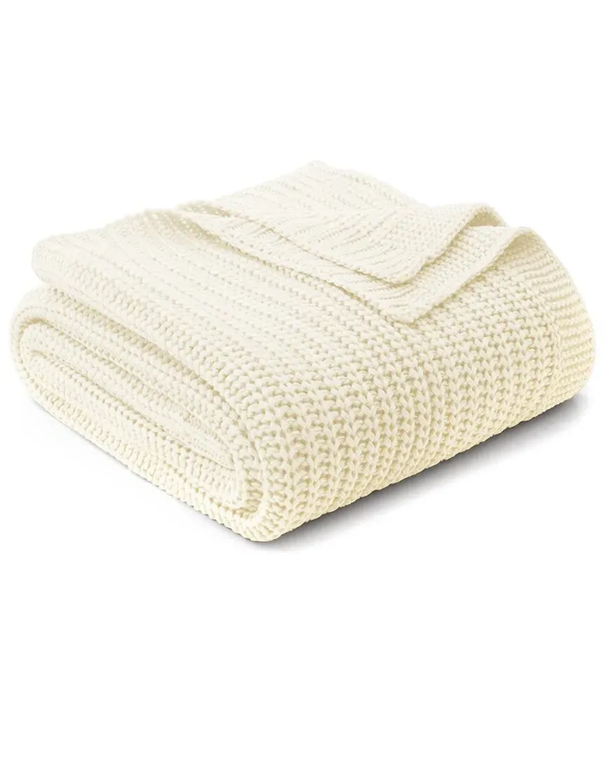 Chunky Knit Throw Blanket - Cream, Polyester image
