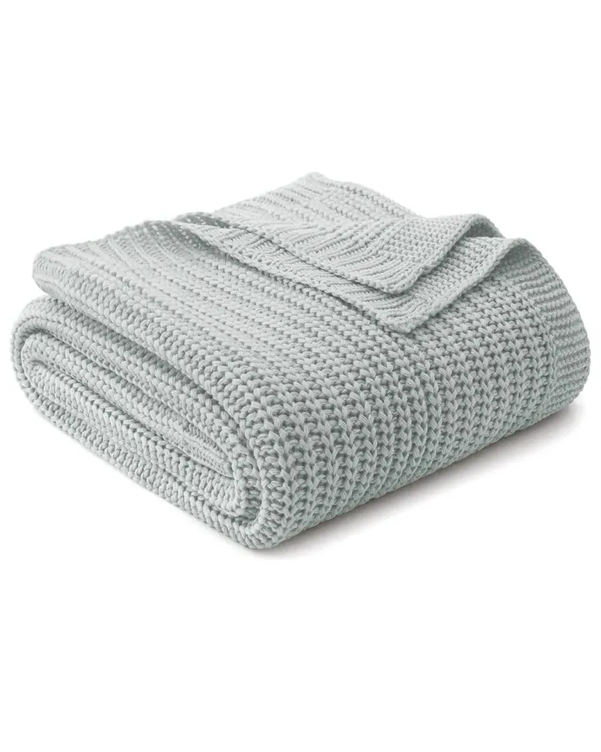 Chunky Knit Throw Blanket - Light Grey, Polyester