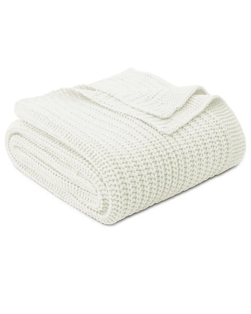 Chunky Knit Throw Blanket - White, Polyester