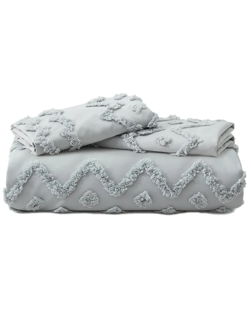 Clipped Geometric Duvet Cover Set - Light Gray, Microfiber image