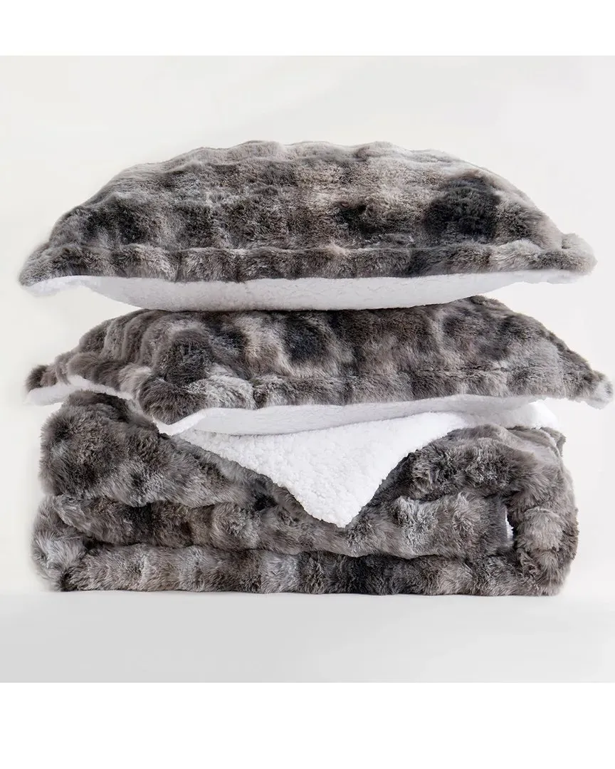 Dual-Side Plush Comforter Set - Dark Gray, Polyester