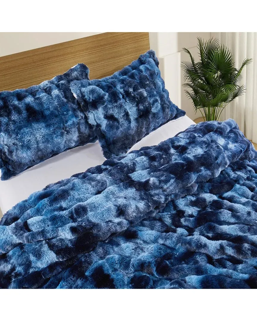 Dual-Side Plush Comforter Set - Navy, Polyester