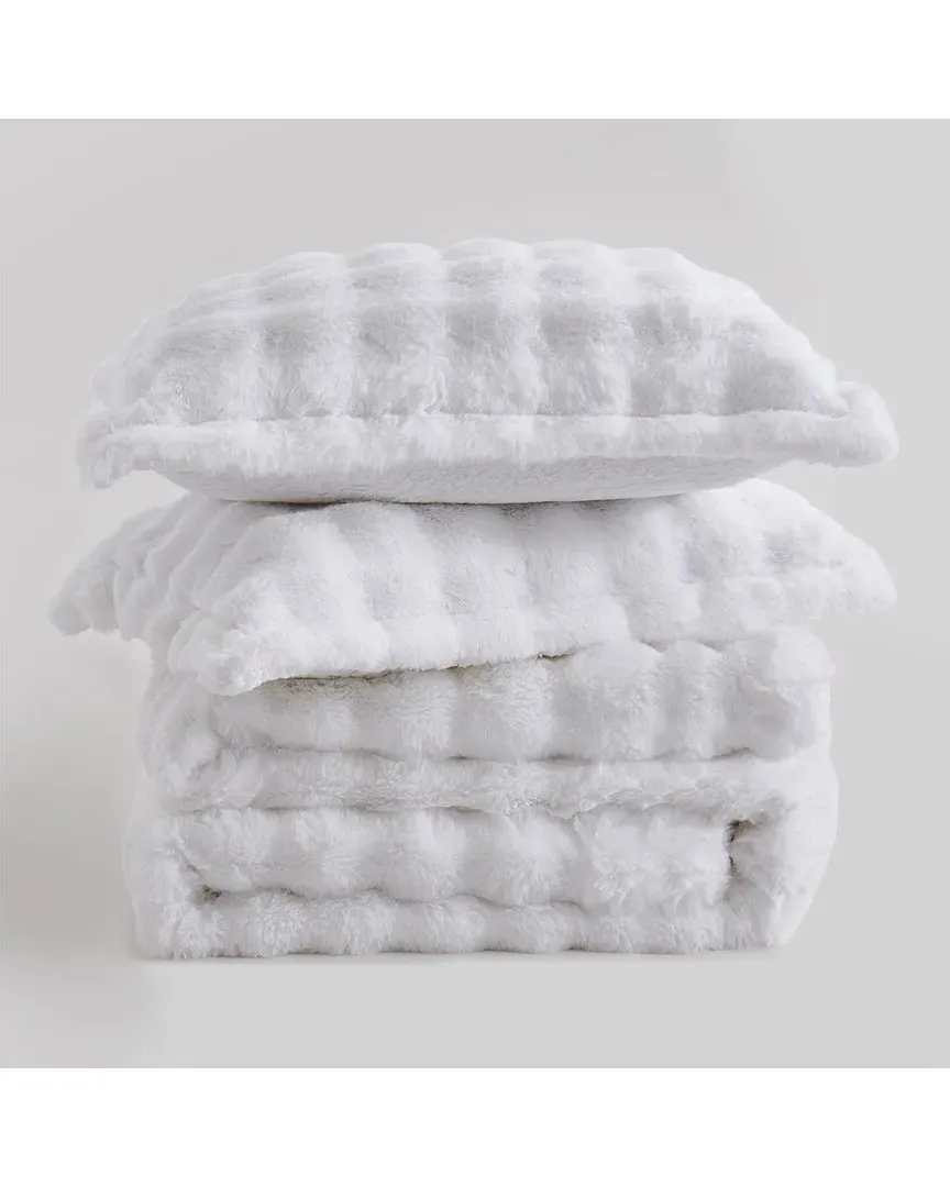 Dual-Side Plush Comforter Set - White, Polyester